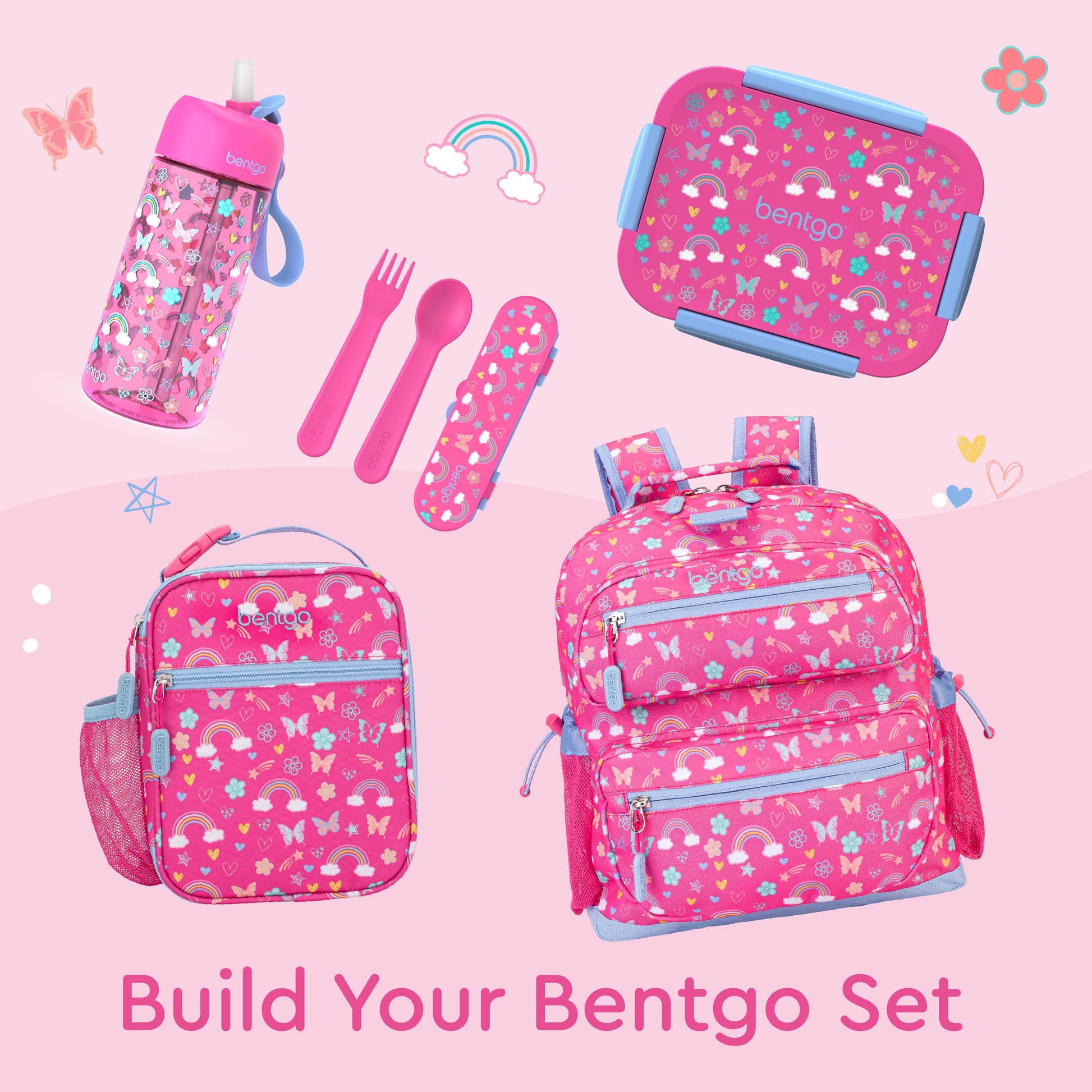 Bentgo® Kids Snap & Go Lunch Box (2-Pack) | Rainbows and Butterflies - Build Your Bentgo Set