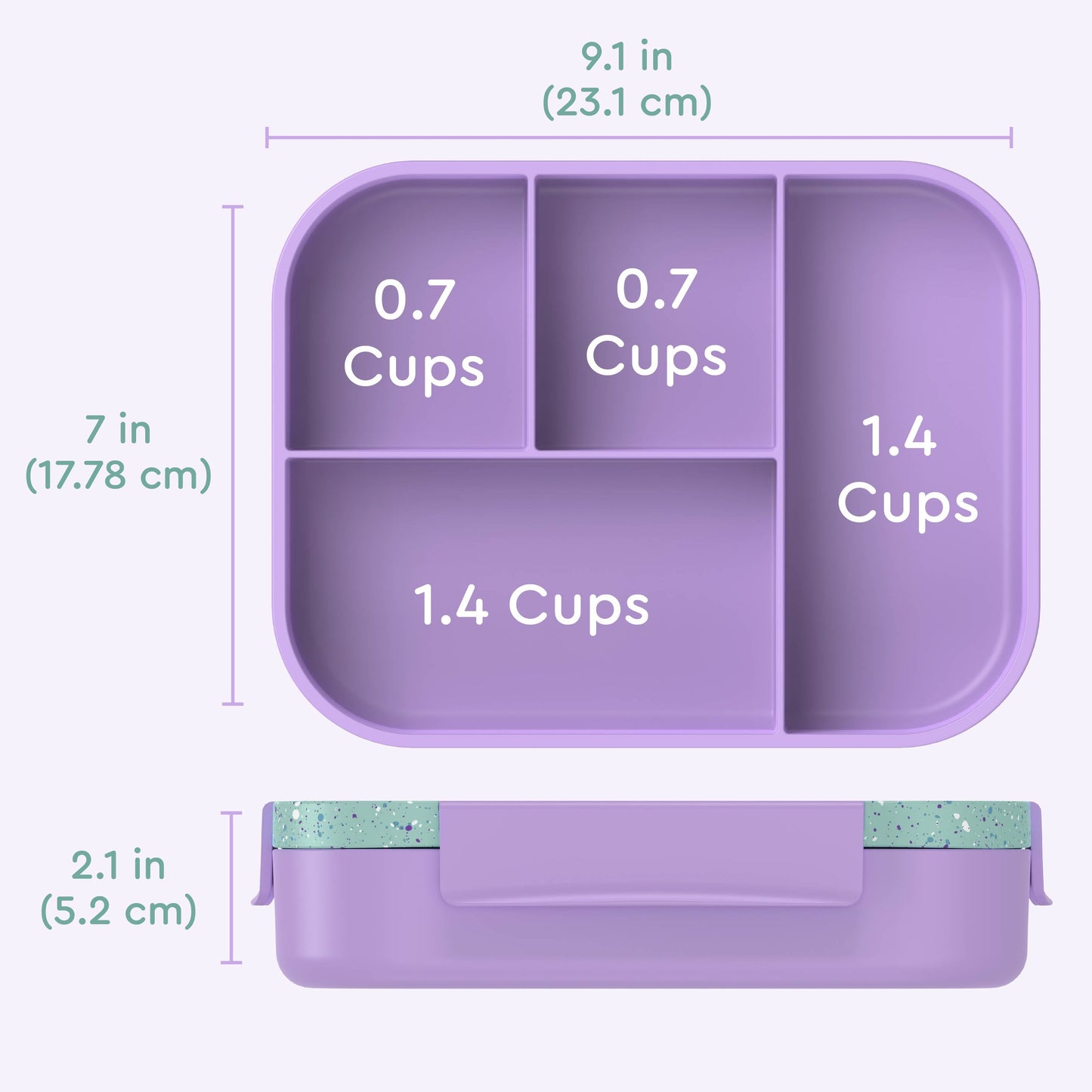 Bentgo® Kids Snap & Go Lunch Box (2-Pack) | Vivid Orchid Speckle - Product Dimensions
