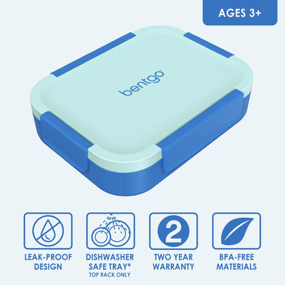 Bentgo® Kids Snap & Go Lunch Box (2-Pack) | Blue - Leak-Proof Design, Dishwasher Safe, Two Year Warranty, and BPA-Free Materials