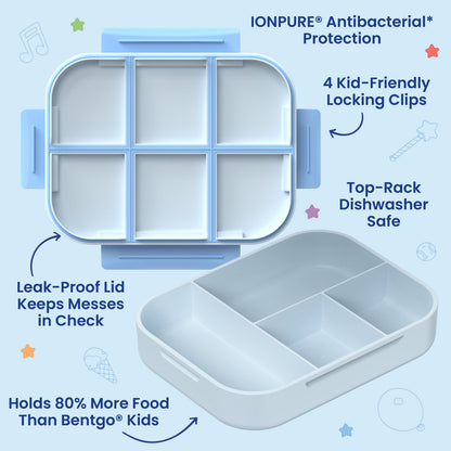 Bentgo + Bluey Kids Snap & Go Lunch Box - Play Day | IONPURE Antibacterial Protection, 4 Kid-Friendly Locking Clips, Top-Rack Dishwasher Safe, Leak-Proof Lid Keeps Messes In Check, And Holds 80% More Food Than Bentgo Kids