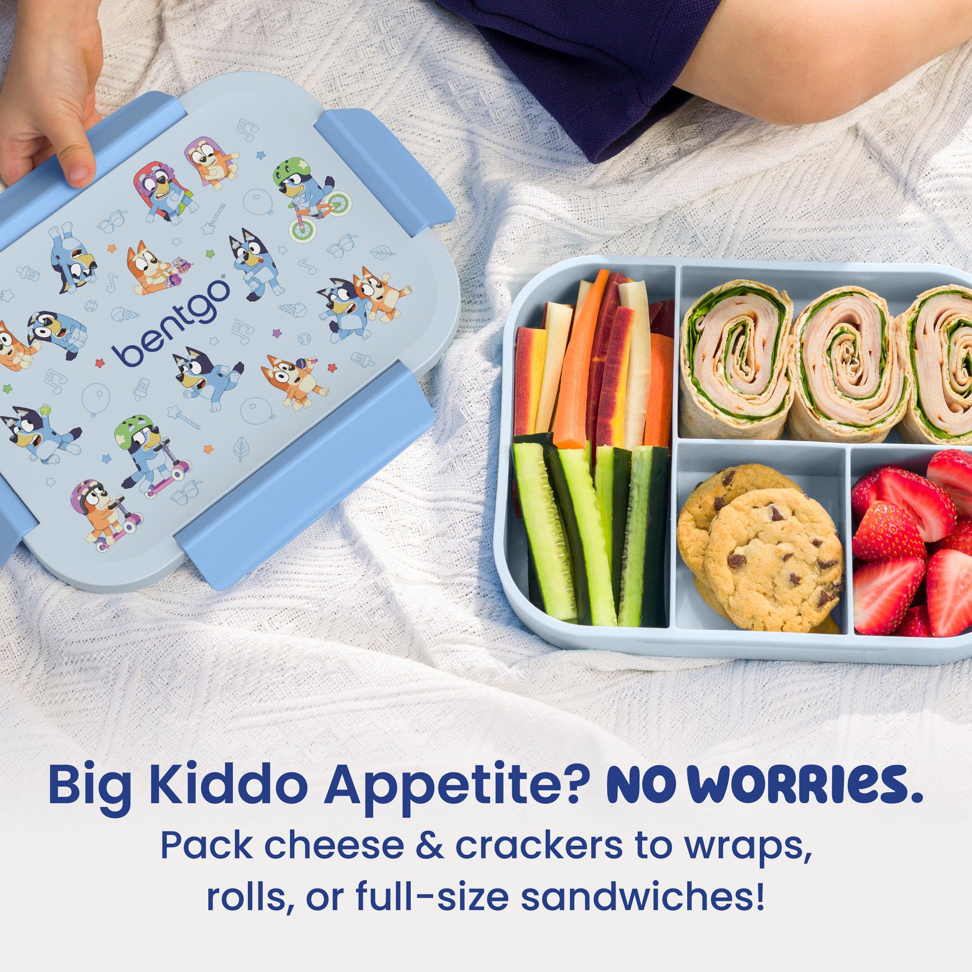 Bentgo + Bluey Kids Snap & Go Lunch Box - Play Day | Big Kiddo Appetite? No Worries! Pack Cheese & Crackers To Wraps, Rolls, Or Full-Size Sandwiches!
