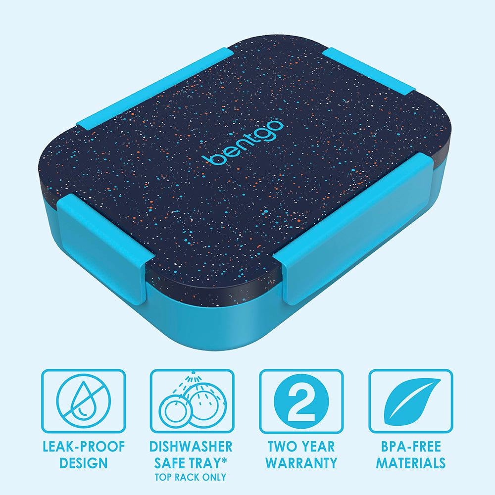 Bentgo® Kids Snap & Go Leak-Proof Lunch Box- Abyss Blue Speckle Confetti | Leak-Proof Design, Dishwasher Safe Tray (Top Rack Only), Two Year Warranty, And BPA-Free Materials