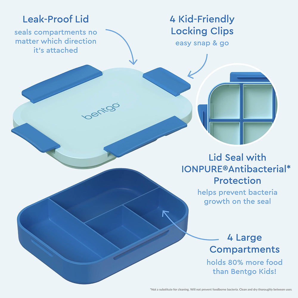 Bentgo® Kids Snap & Go Lunch Box | Blue - Our Lunch Box Features A Leak-Proof Lid, Kid-Friendly Locking Clips, and 4 Large Compartments