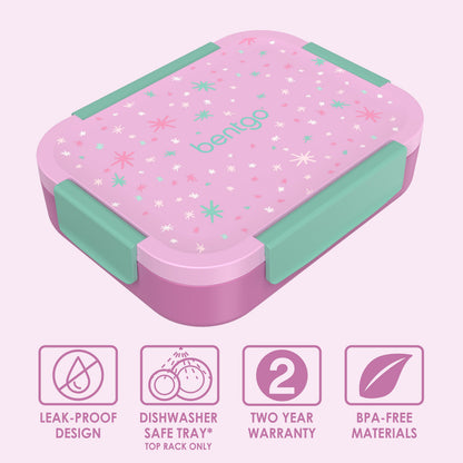 Bentgo® Kids Snap & Go Lunch Box - Starry Sprinkle Pink | Leak-Proof Design, Dishwasher Safe Tray (Top Rack Only), Two Year Warranty, And BPA-Free Materials
