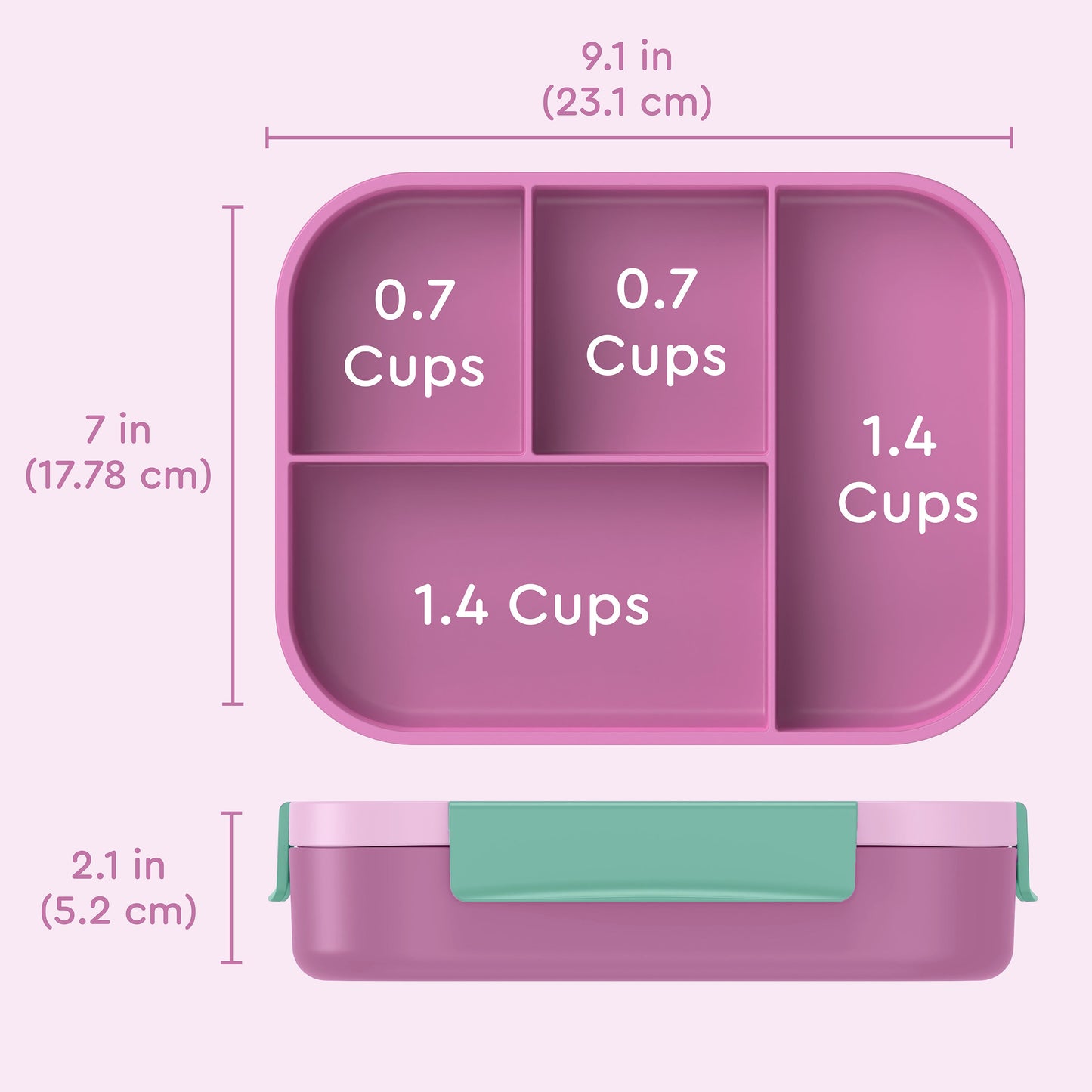 Bentgo® Kids Snap & Go Lunch Box - Starry Sprinkle Pink | Product Dimensions