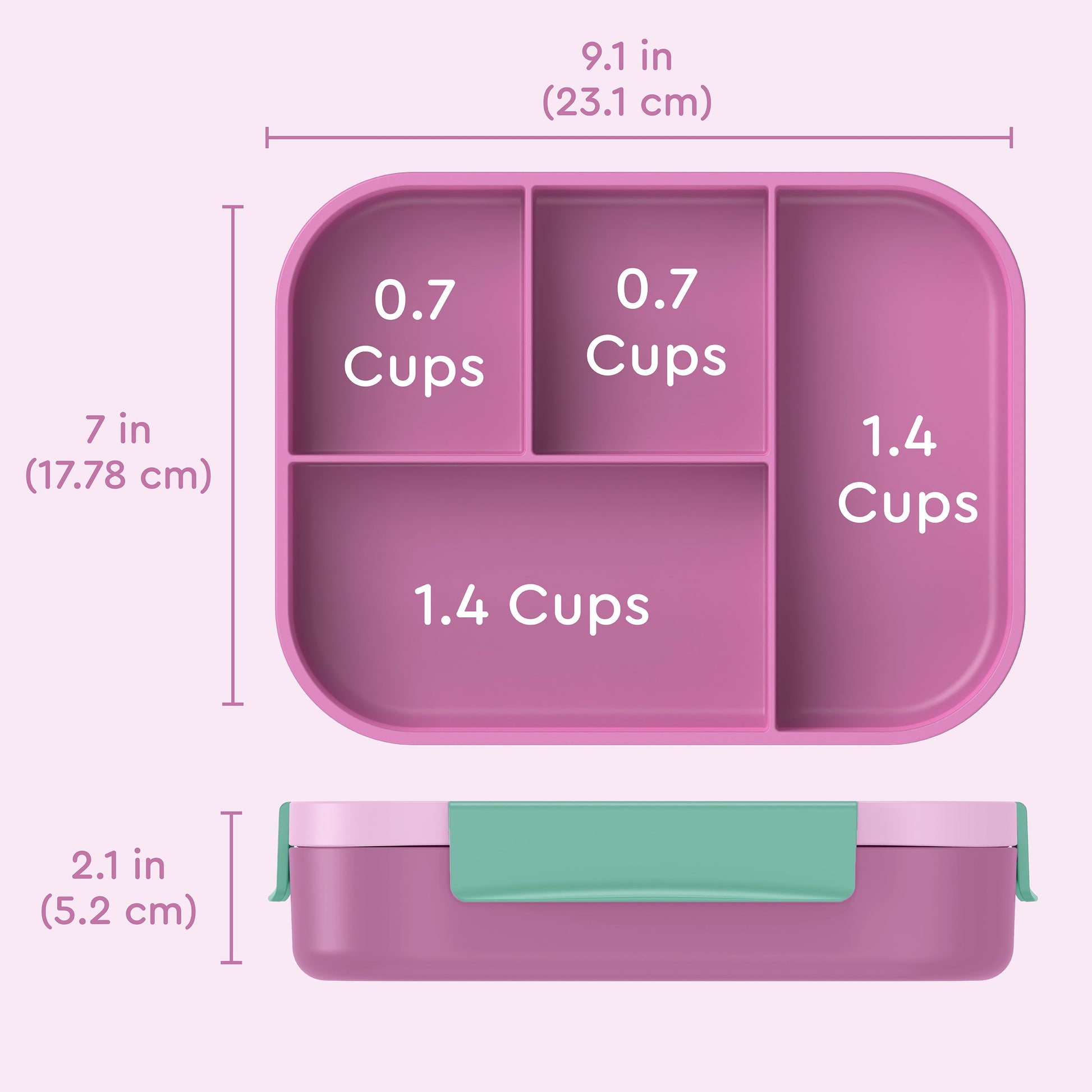 Bentgo® Kids Snap & Go Lunch Box - Starry Sprinkle Pink | Product Dimensions