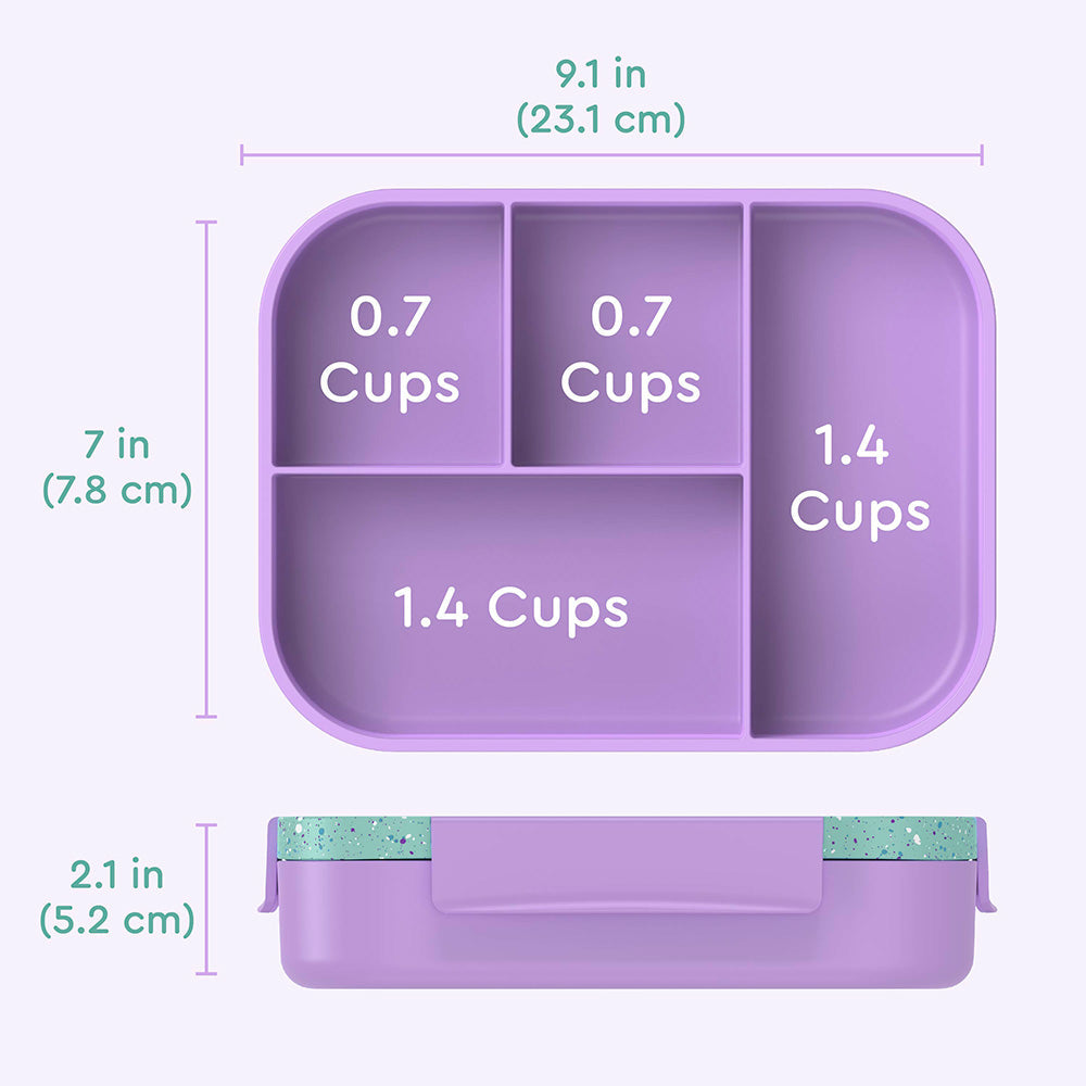 Bentgo® Kids Snap & Go Lunch Box - Vivid Orchid Speckle | Dimensions