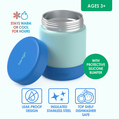 Bentgo® Kids Stainless Steel Food Jar - Blue | Stainless Steel Food Jar Features Leak-Proof Design With Protective Silicone Bumper