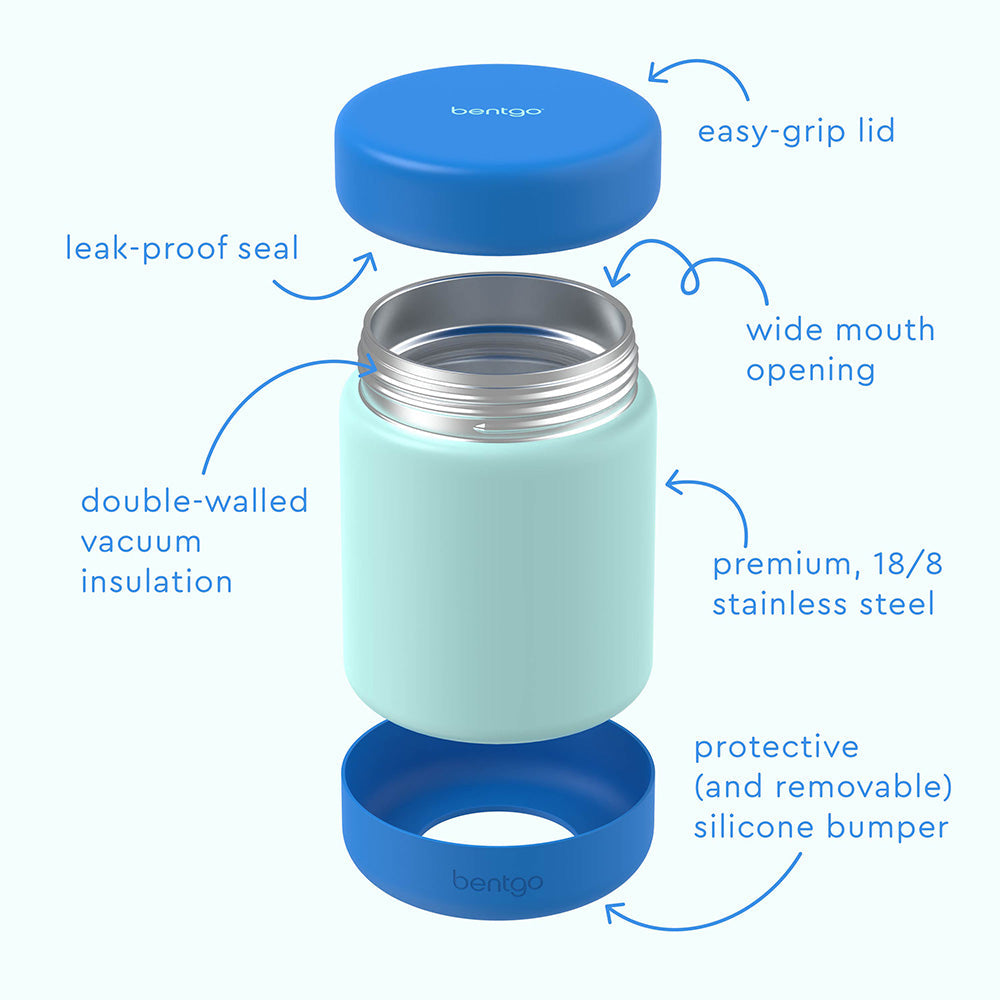 Bentgo® Kids Stainless Steel Food Jar - Blue | Stainless Steel Food Jar Features Leak-Proof Seal, Easy-Grip Lid, Wide Mouth Opening, And Much More