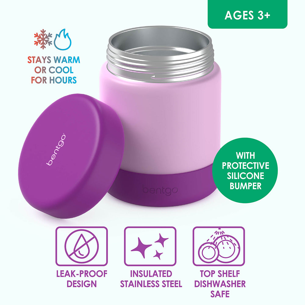 Bentgo® Kids Stainless Steel Food Jar - Purple | Stainless Steel Food Jar Features Leak-Proof Design With Protective Silicone Bumper