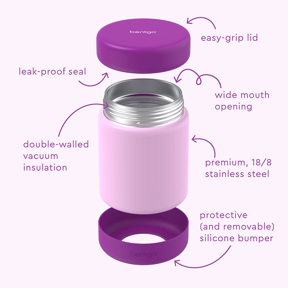 Bentgo® Kids Stainless Steel Food Jar - Purple | Stainless Steel Food Jar Features Leak-Proof Seal, Easy-Grip Lid, Wide Mouth Opening, And Much More