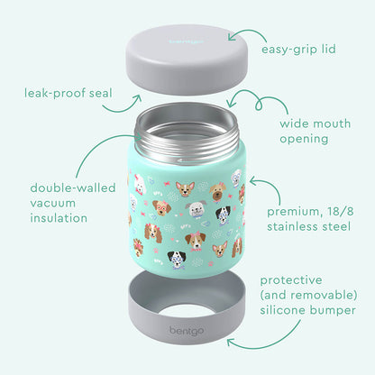 Bentgo® Kids Stainless Steel Food Jar - Puppy Love | Stainless Steel Food Jar Features Leak-Proof Seal, Easy-Grip Lid, Wide Mouth Opening, And Much More