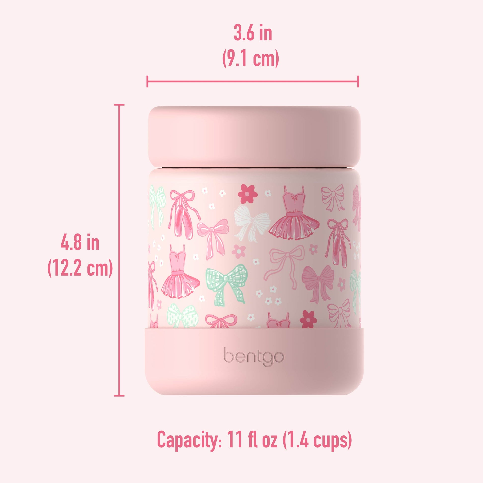 Bentgo® Kids Stainless Steel Food Jar - Ballet and Bows | Dimensions