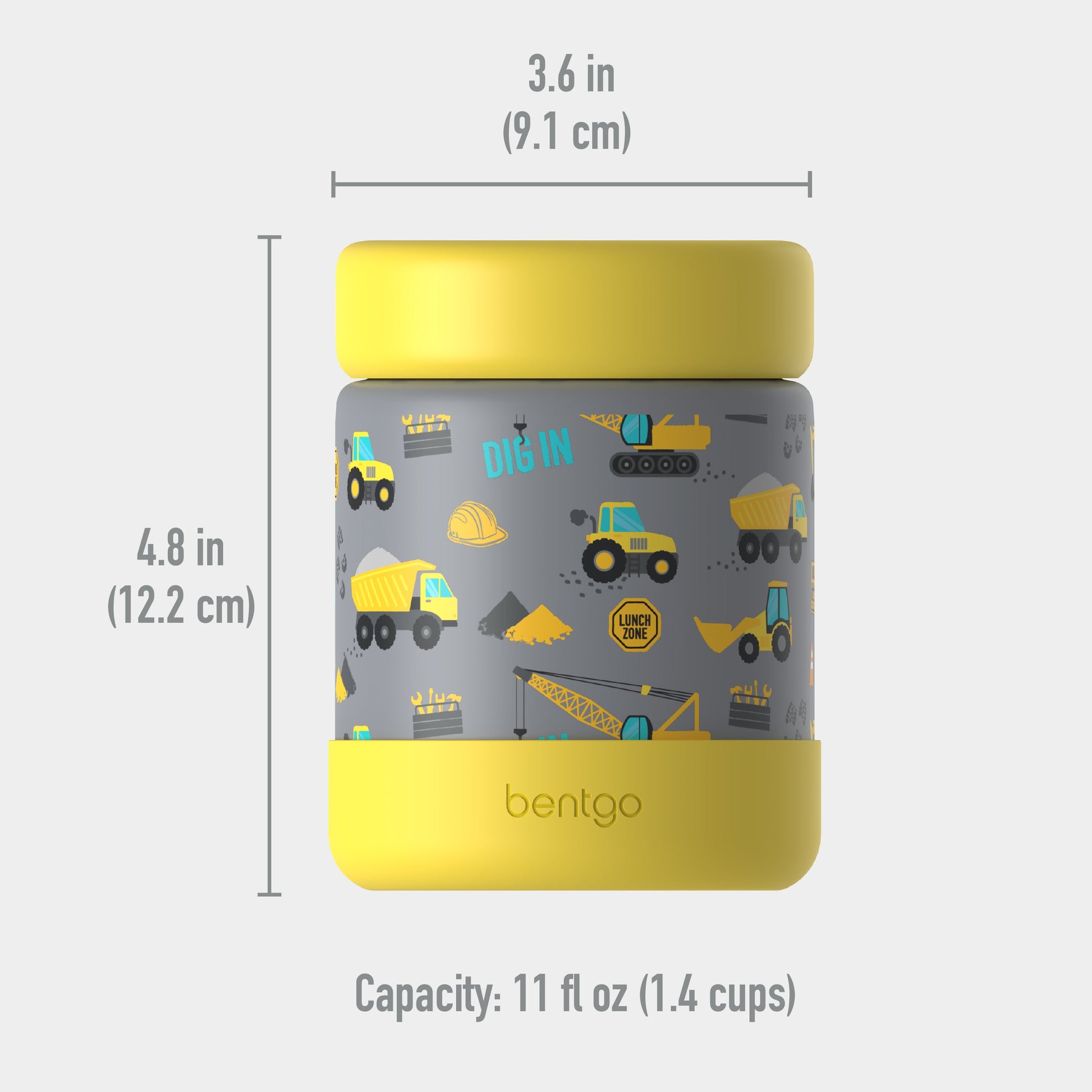 Bentgo® Kids Stainless Steel Food Jar - Construction Trucks | Dimensions