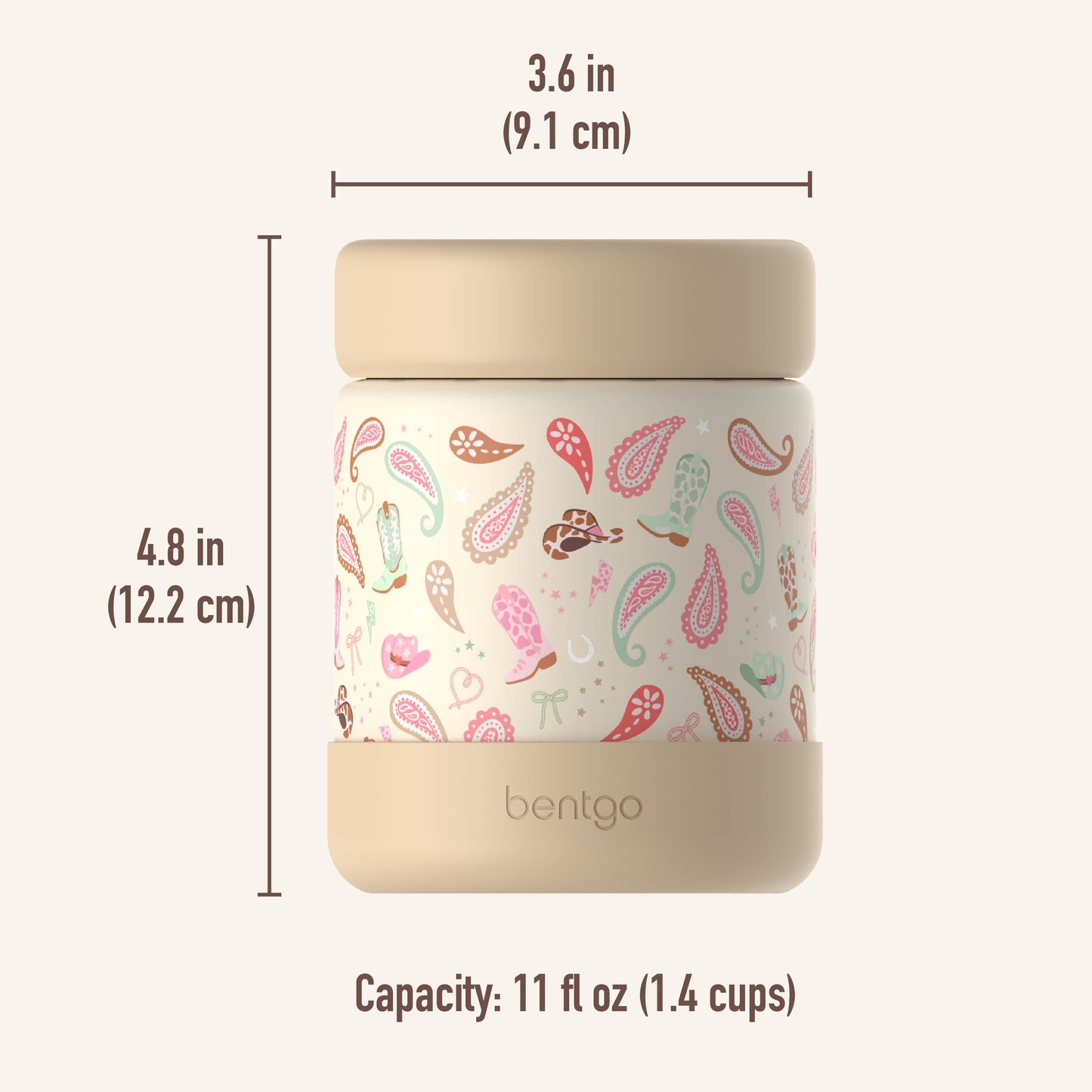 Bentgo® Kids Stainless Steel Food Jar - Cowgirl Dreams | Dimensions