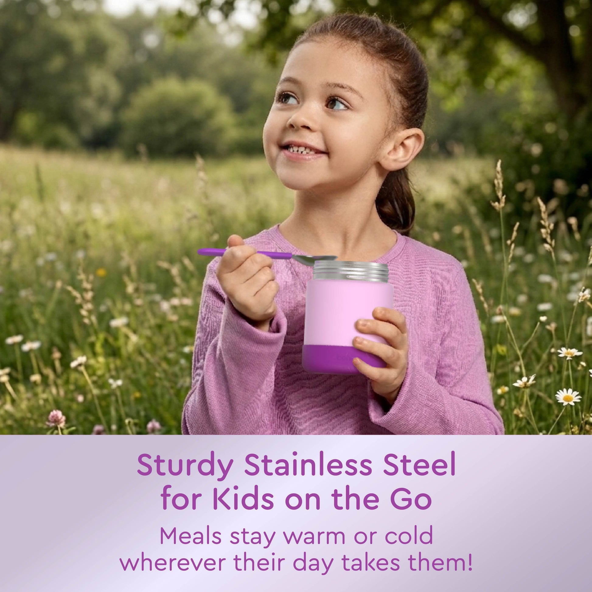 Bentgo® Kids Stainless Steel Food Jar - Purple | Sturdy Stainless Steel For Kids On The Go - Meals Stay Warm Or Cold Wherever Their Day Takes Them!