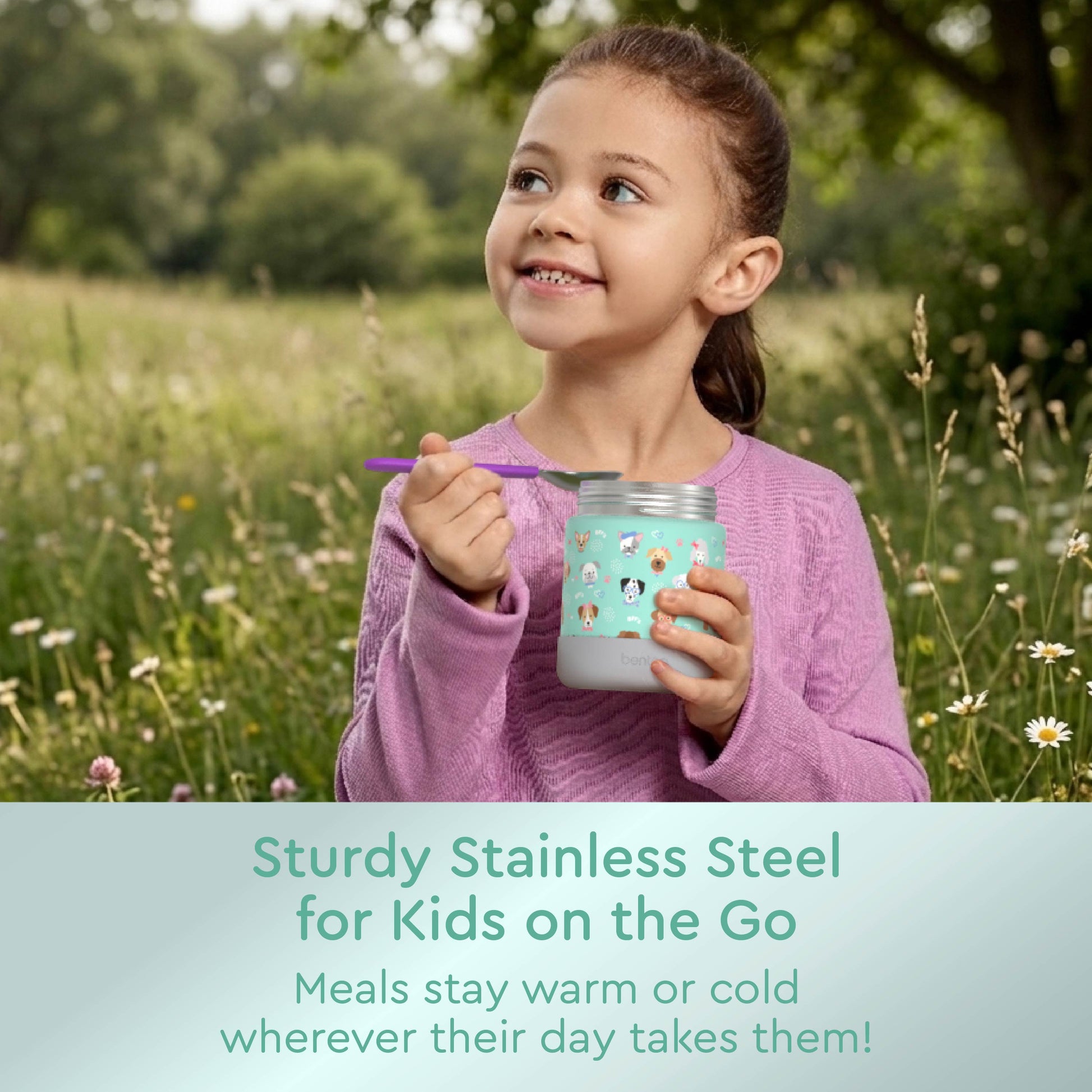 Bentgo® Kids Stainless Steel Food Jar - Puppy Love | Sturdy Stainless Steel For Kids On The Go - Meals Stay Warm Or Cold Wherever Their Day Takes Them!