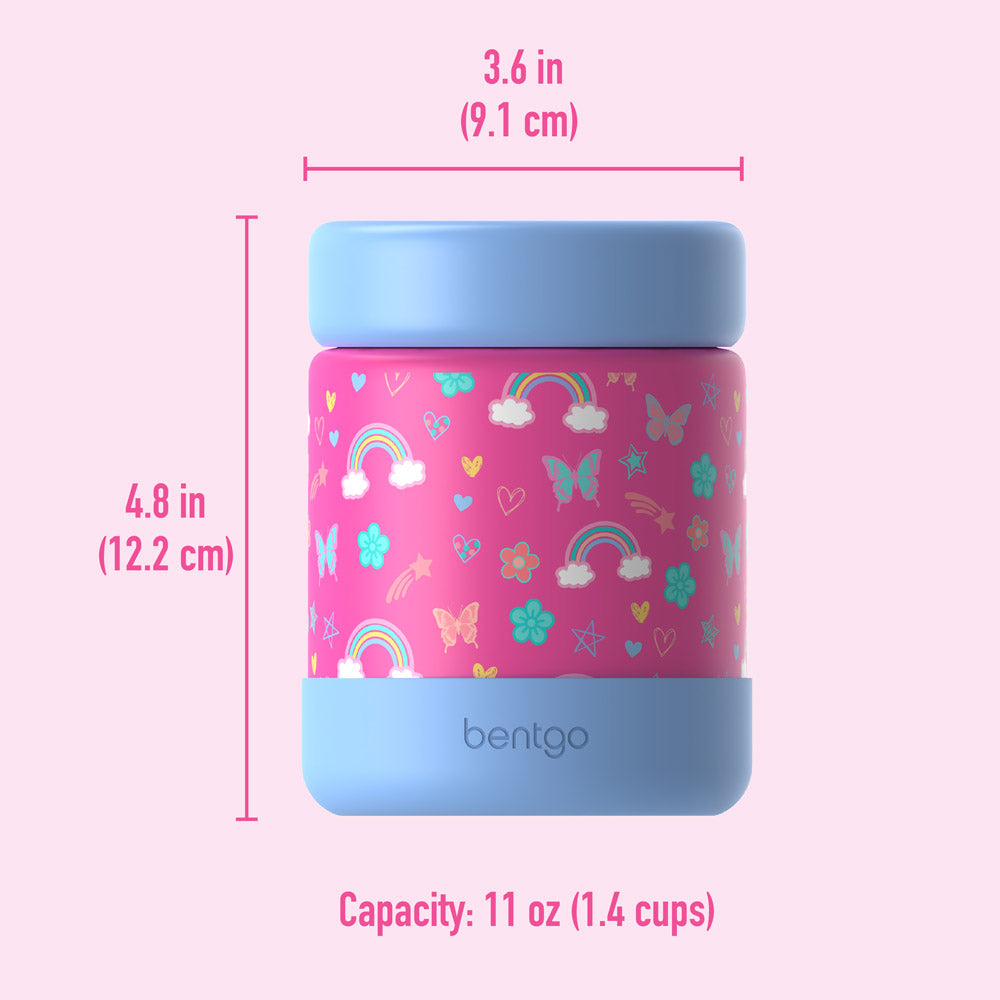 Bentgo® Kids Stainless Steel Food Jar - Rainbows and Butterflies | Product Dimensions
