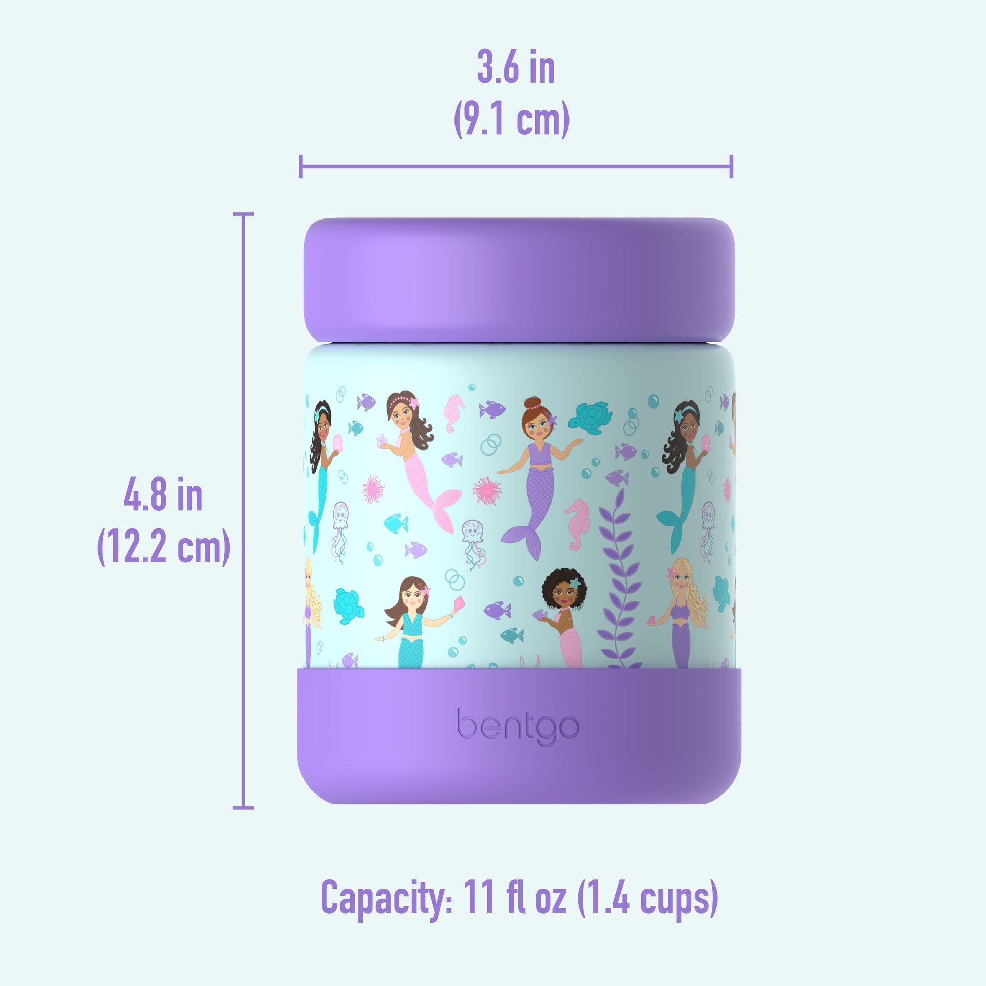 Bentgo® Kids Stainless Steel Food Jar - Mermaids in the Sea | Dimensions
