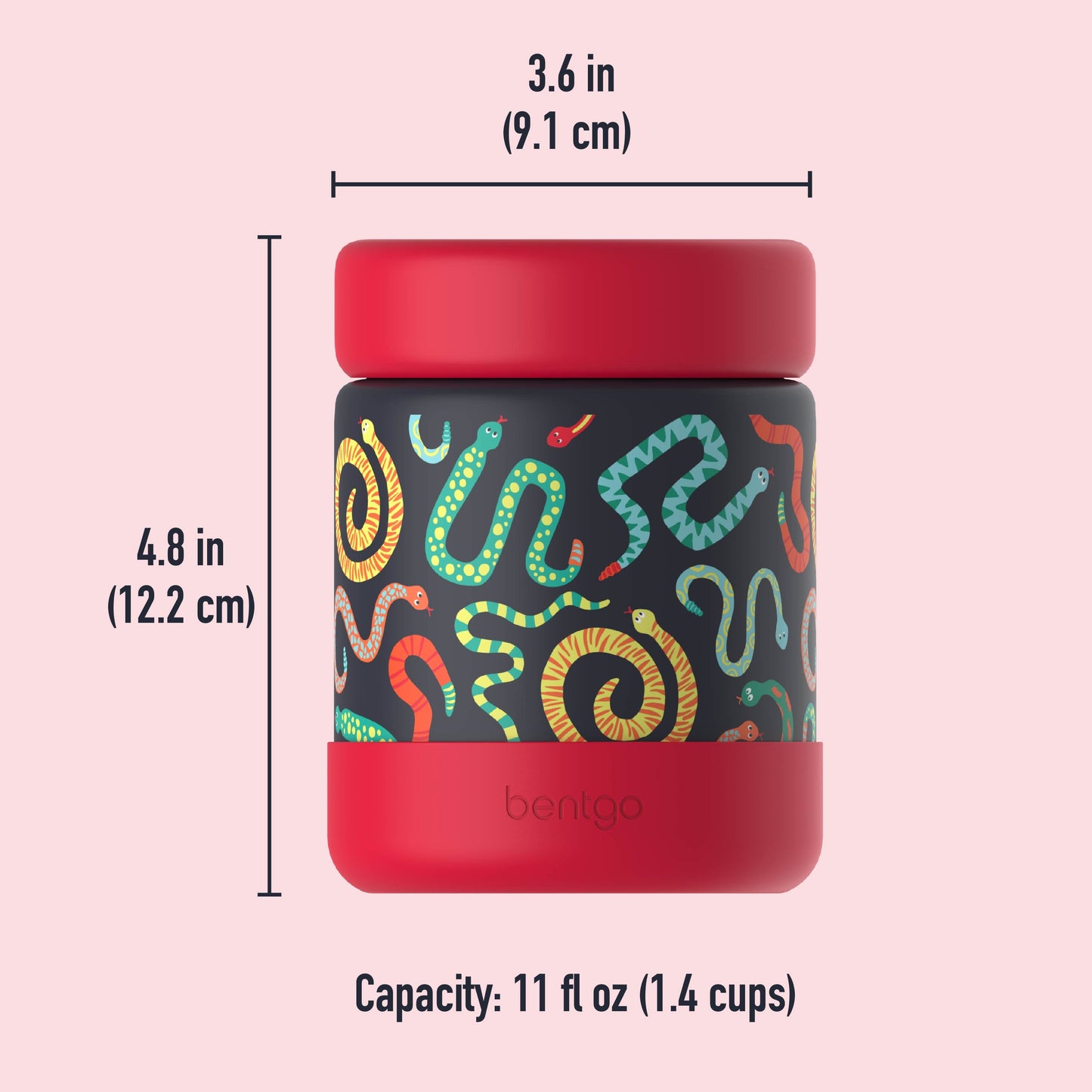 Bentgo® Kids Stainless Steel Food Jar - Sssnakes | Dimensions