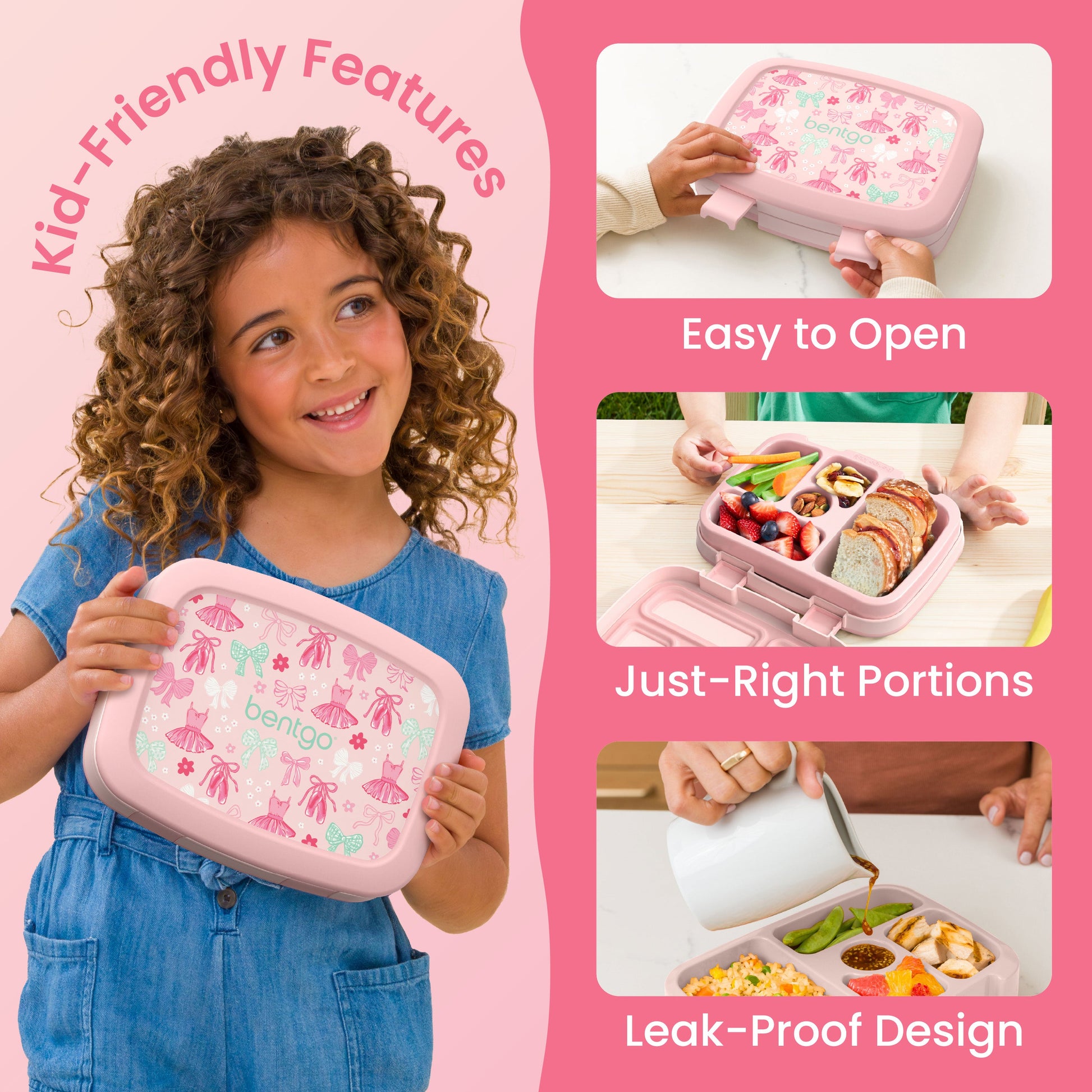 Bentgo Kids Prints Lunch Box - Ballet and Bows | Kid-Friendly Features - Easy To Open, Just-Right Portions, Leak-Proof Design