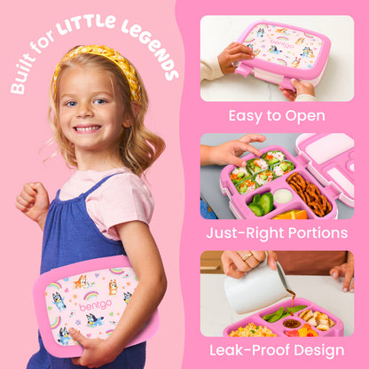 Bentgo + Bluey Kids Prints Lunch Box - Hearts & Crafts | Built For Little Legends - Easy To Open, Just-Right Portions, And Leak-Proof Design