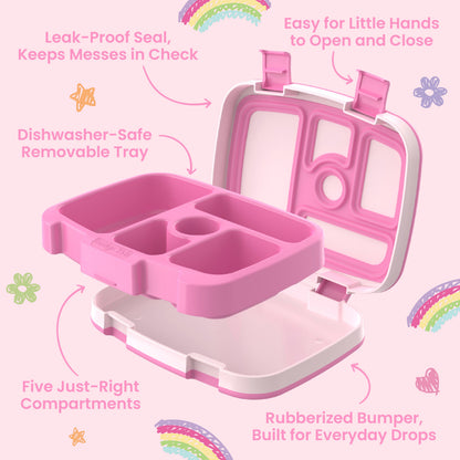Bentgo + Bluey Kids Prints Lunch Box - Hearts & Crafts | Leak-Proof Seal, Keeps Messes In Check, Easy For Little Hands To Open And Close, Dishwasher-Safe Removable Tray, Five Just-Right Compartments, And Rubberized Bumper, Built For Everyday Drops
