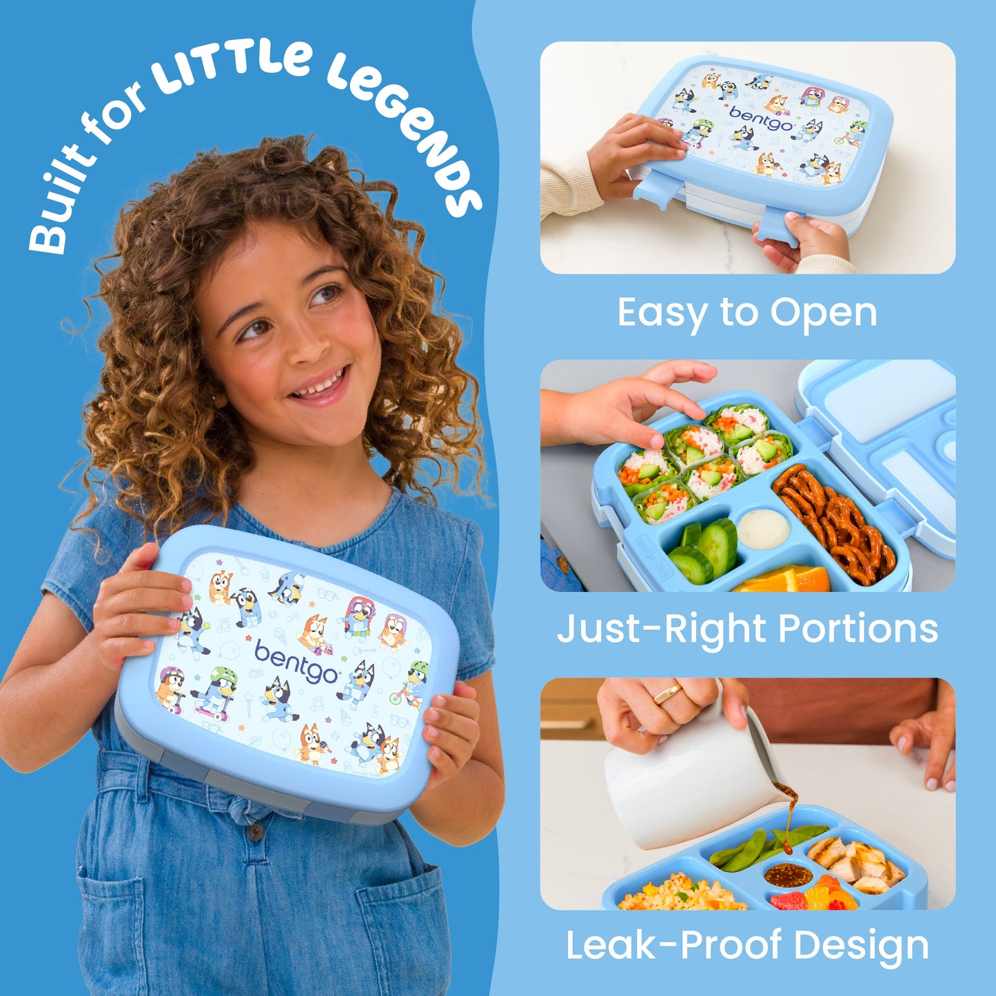 Bentgo + Bluey Kids Prints Lunch Box - Play Day | Built For Little Legends - Easy To Open, Just-Right Portions, And Leak-Proof Design