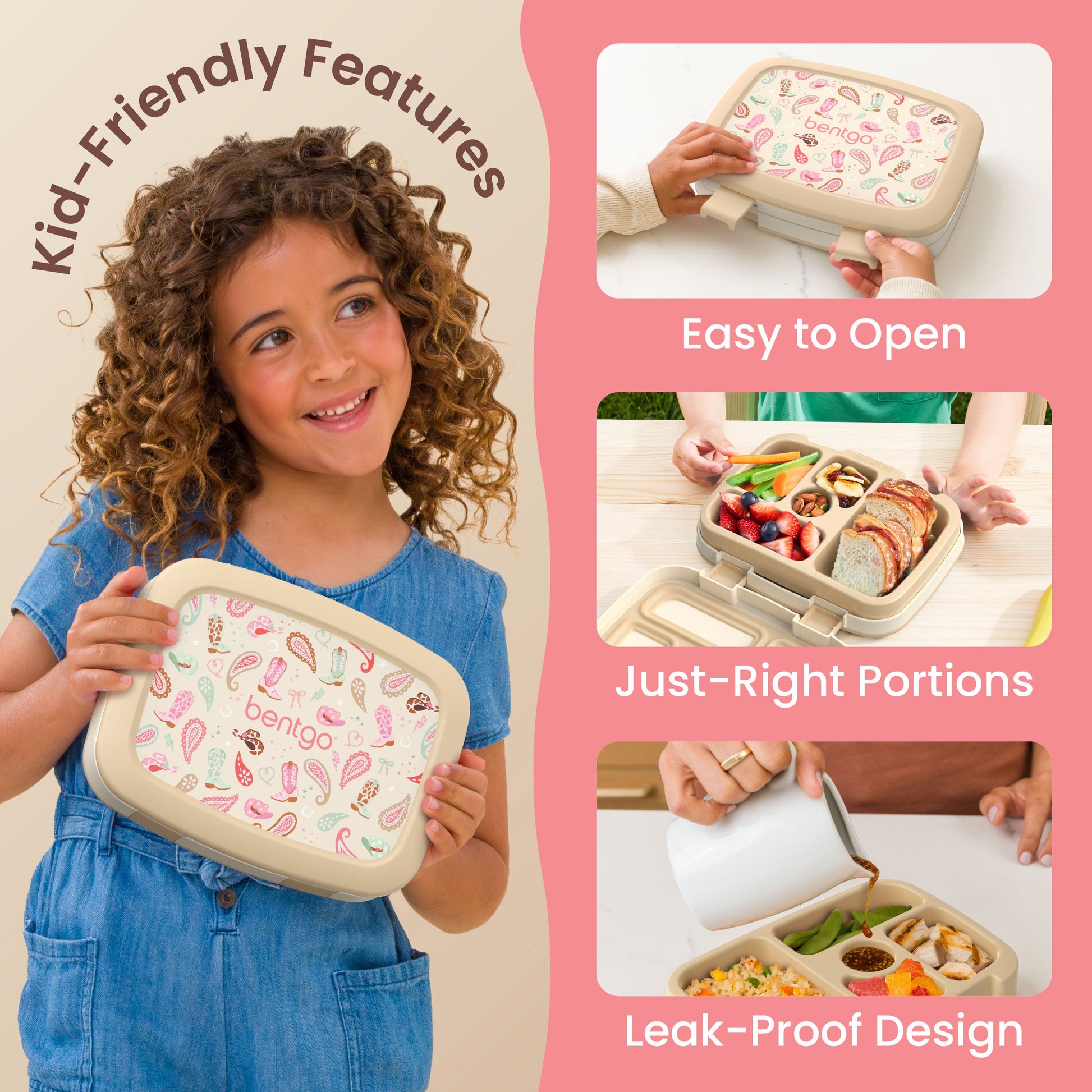 Bentgo Kids Prints Lunch Box - Cowgirl Dreams | Kid-Friendly Features - Easy To Open, Just-Right Portions, Leak-Proof Design