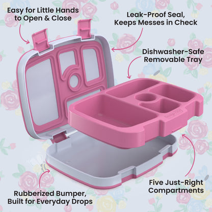 Bentgo Kids Prints Lunch Box - Blooming Floral | Easy For Little Hands To Open & Close, Leak-Proof Seal, Keeps Messes In Check, Dishwasher-Safe Removable Tray, Rubberized Bumper, Built For Everyday Drops, And Five Just-Right Compartments