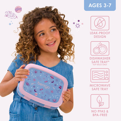 Bentgo Kids Prints Lunch Box - Lavender Galaxy | Leak-Proof Design, Dishwasher Safe Tray (Top Rack Only), Microwave Safe Tray And No PFAS & BPA-Free