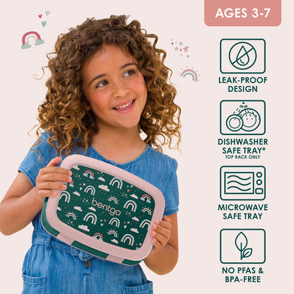 Bentgo Kids Prints Lunch Box - Green Rainbow | Leak-Proof Design, Dishwasher Safe Tray (Top Rack Only), Microwave Safe Tray And No PFAS & BPA-Free