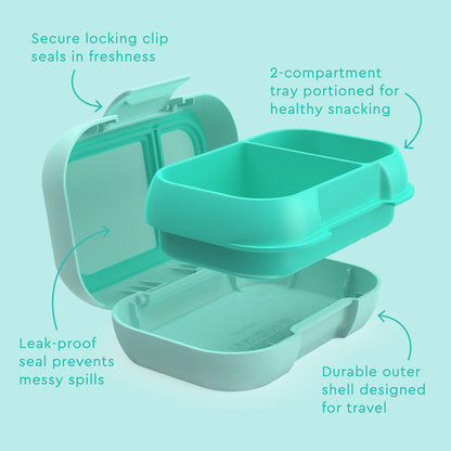 Bentgo® Kids Snack Container- Aqua | Secure Locking Clip Seals In Freshness, 2-compartment Tray Portioned For Healthy Snacking, Leak-proof Seal Prevents Messy Spills, And Durable Outer Shell Designed For Travel