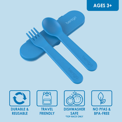 Bentgo® Kids Utensils Set - Blue| Ages 3+ | Durable & Reusable, Travel Friendly, Dishwasher Safe (Top-Rack Only), and No PFAS & BPA-Free