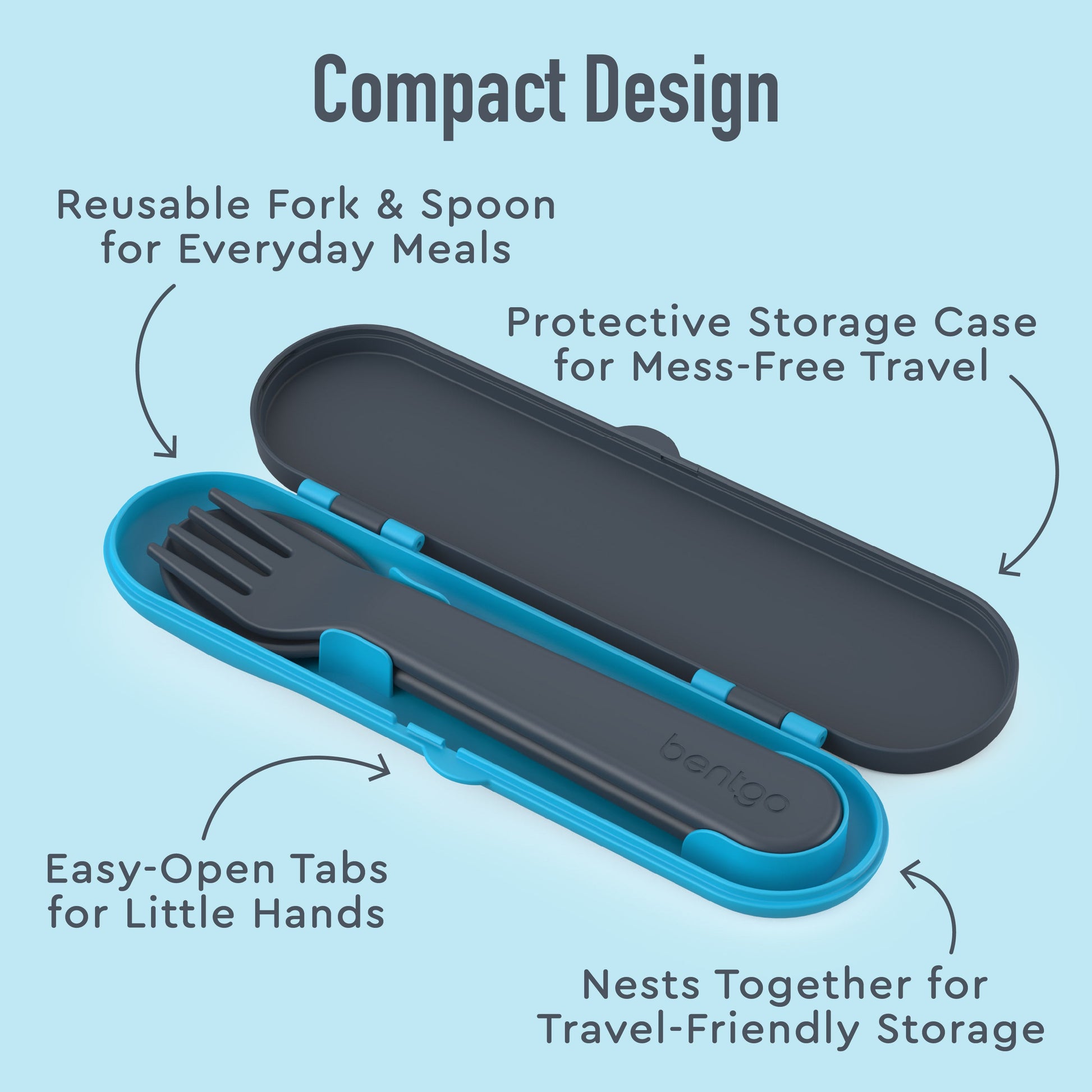 Bentgo® Kids Utensils Set - Dinosaur | Compact Design - Reusable Fork & Spoon for Everyday Meals, Protective Storage Case for Mess-Free Travel, Easy-Open Tabs for Little Hands, and Nests Together for Travel-Friendly Storage