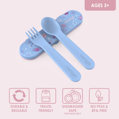 Bentgo® Kids Utensils Set - Lavender Galaxy| Ages 3+ | Durable & Reusable, Travel Friendly, Dishwasher Safe (Top-Rack Only), and No PFAS & BPA-Free
