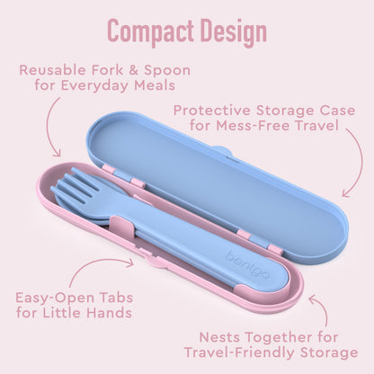 Bentgo® Kids Utensils Set - Lavender Galaxy| Compact Design - Reusable Fork & Spoon for Everyday Meals, Protective Storage Case for Mess-Free Travel, Easy-Open Tabs for Little Hands, and Nests Together for Travel-Friendly Storage