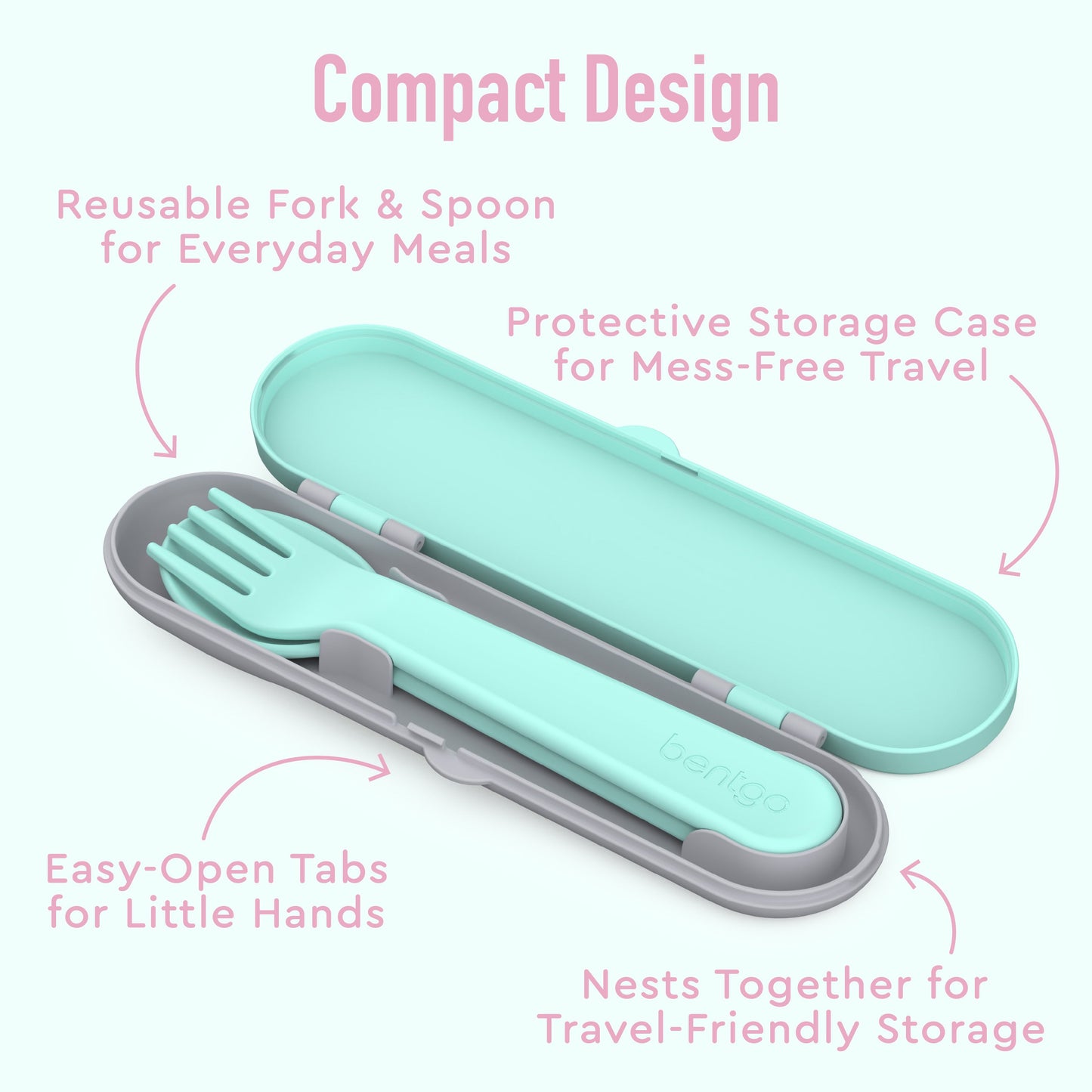 Bentgo® Kids Utensils Set - Puppy Love| Compact Design - Reusable Fork & Spoon for Everyday Meals, Protective Storage Case for Mess-Free Travel, Easy-Open Tabs for Little Hands, and Nests Together for Travel-Friendly Storage