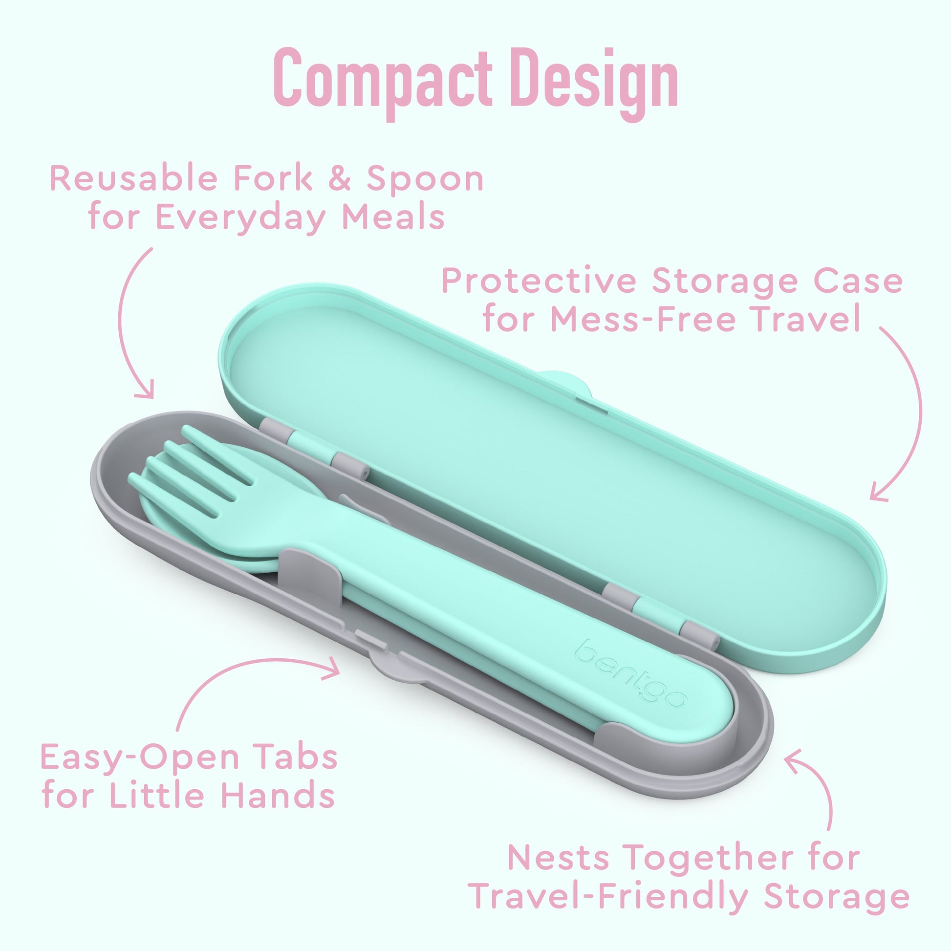 Bentgo® Kids Utensils Set - Puppy Love| Compact Design - Reusable Fork & Spoon for Everyday Meals, Protective Storage Case for Mess-Free Travel, Easy-Open Tabs for Little Hands, and Nests Together for Travel-Friendly Storage