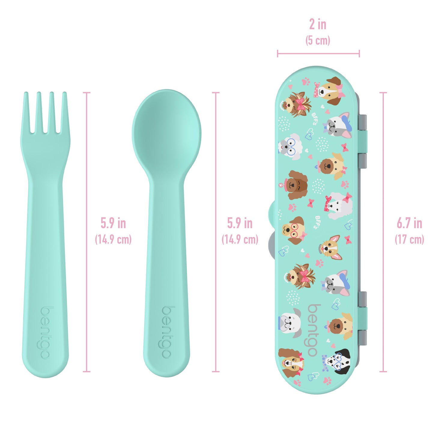 Bentgo® Kids Utensils Set - Puppy Love| Product Dimensions