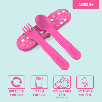 Bentgo® Kids Utensils Set - Rainbows and Butterflies| Ages 3+ | Durable & Reusable, Travel Friendly, Dishwasher Safe (Top-Rack Only), and No PFAS & BPA-Free