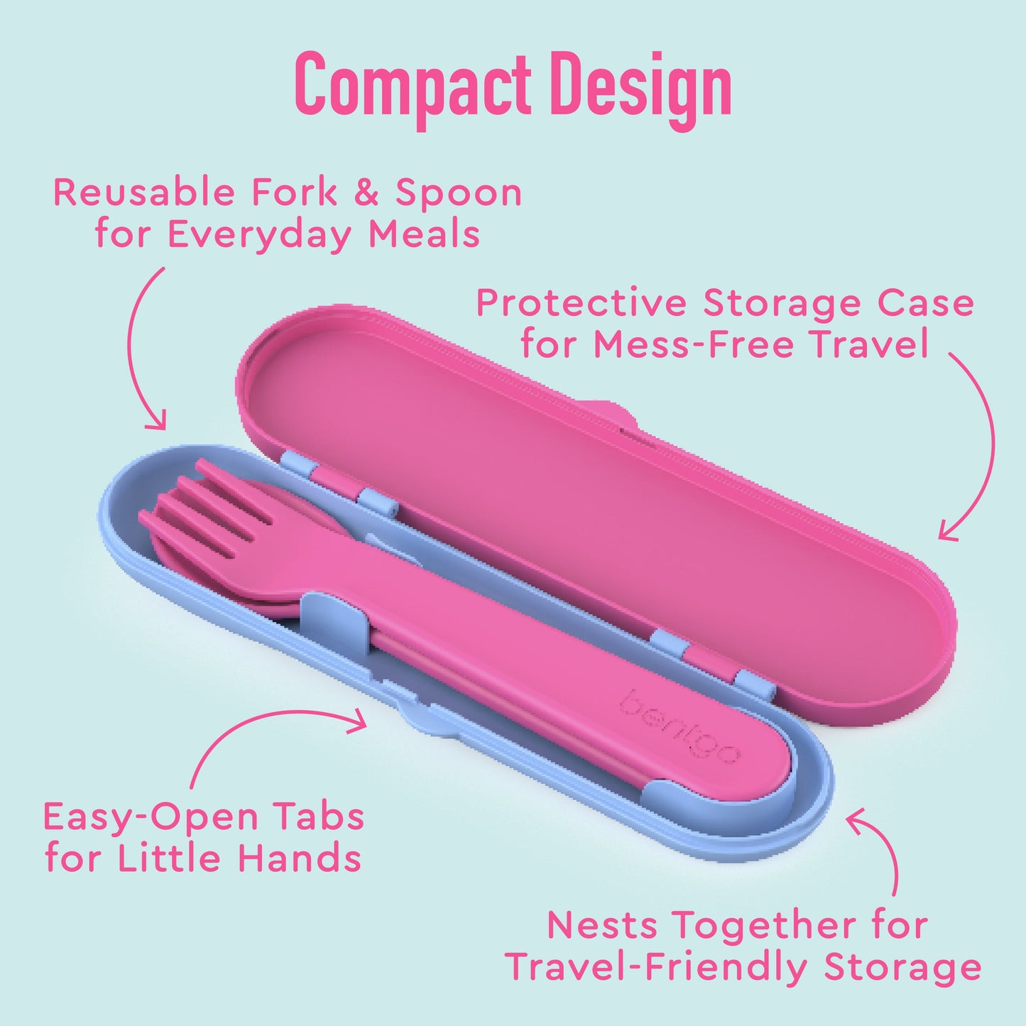 Bentgo® Kids Utensils Set - Rainbows and Butterflies| Compact Design - Reusable Fork & Spoon for Everyday Meals, Protective Storage Case for Mess-Free Travel, Easy-Open Tabs for Little Hands, and Nests Together for Travel-Friendly Storage