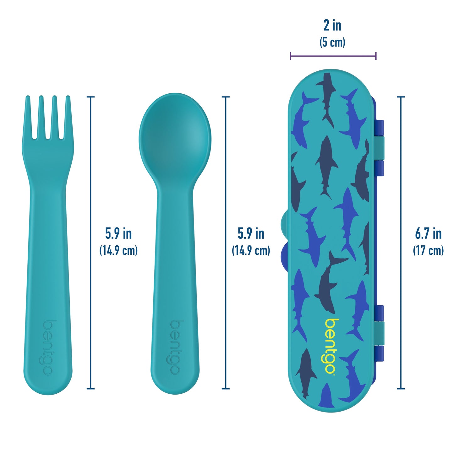 Bentgo® Kids Utensils Set - Sharks | Product Dimensions