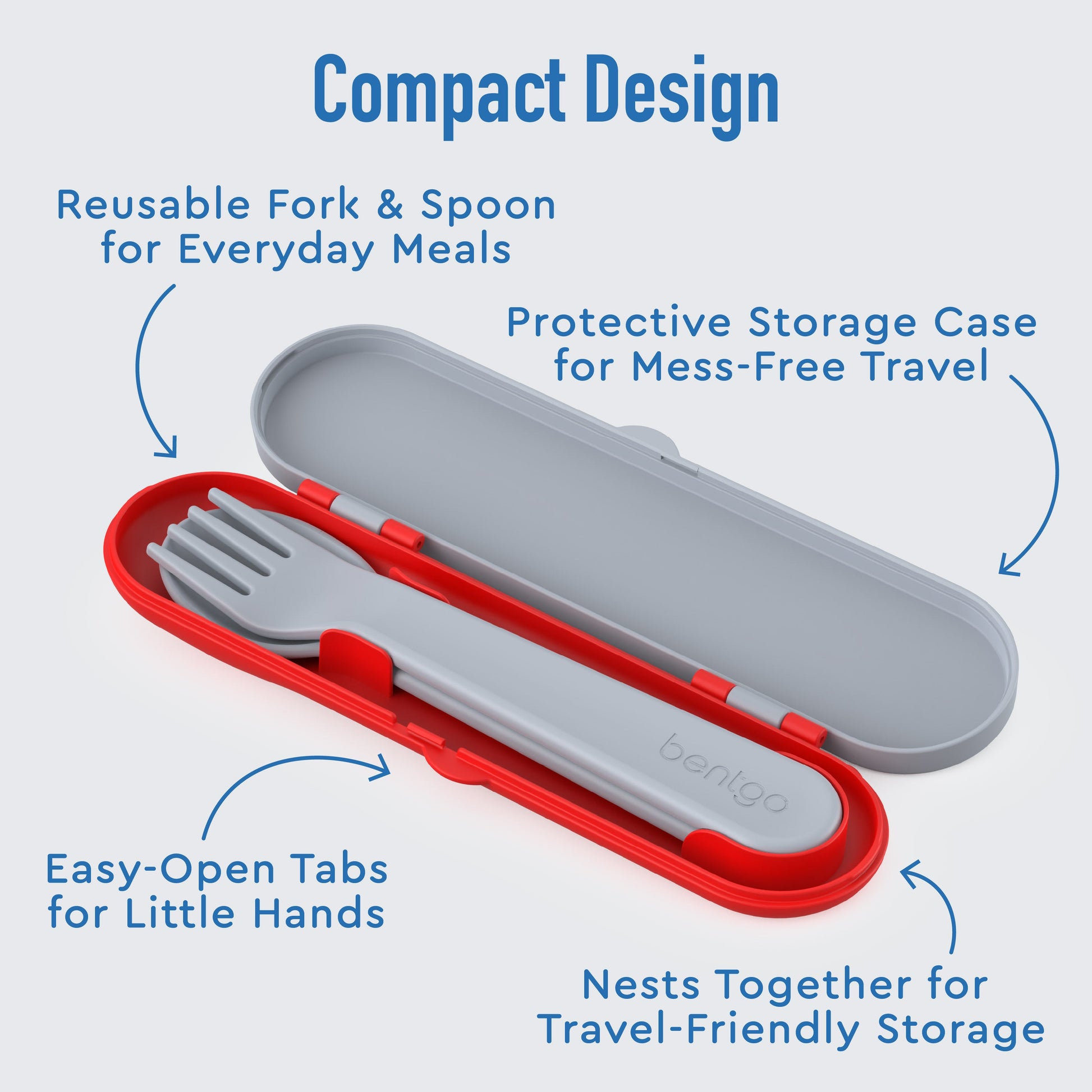 Bentgo® Kids Utensils Set - Trucks | Compact Design - Reusable Fork & Spoon for Everyday Meals, Protective Storage Case for Mess-Free Travel, Easy-Open Tabs for Little Hands, and Nests Together for Travel-Friendly Storage