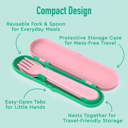 Bentgo® Kids Utensils Set - Tropical | Compact Design - Reusable Fork & Spoon for Everyday Meals, Protective Storage Case for Mess-Free Travel, Easy-Open Tabs for Little Hands, and Nests Together for Travel-Friendly Storage