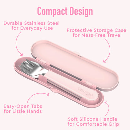 Bentgo Kids Water Bottle - Ballet and Bows | Compact Design - Durable Stainless Steel For Everyday Use, Protective Storage Case For Mess-Free Travel, Easy-Open Tabs For Little Hands, Soft Silicone Handle For Comfortable Grip