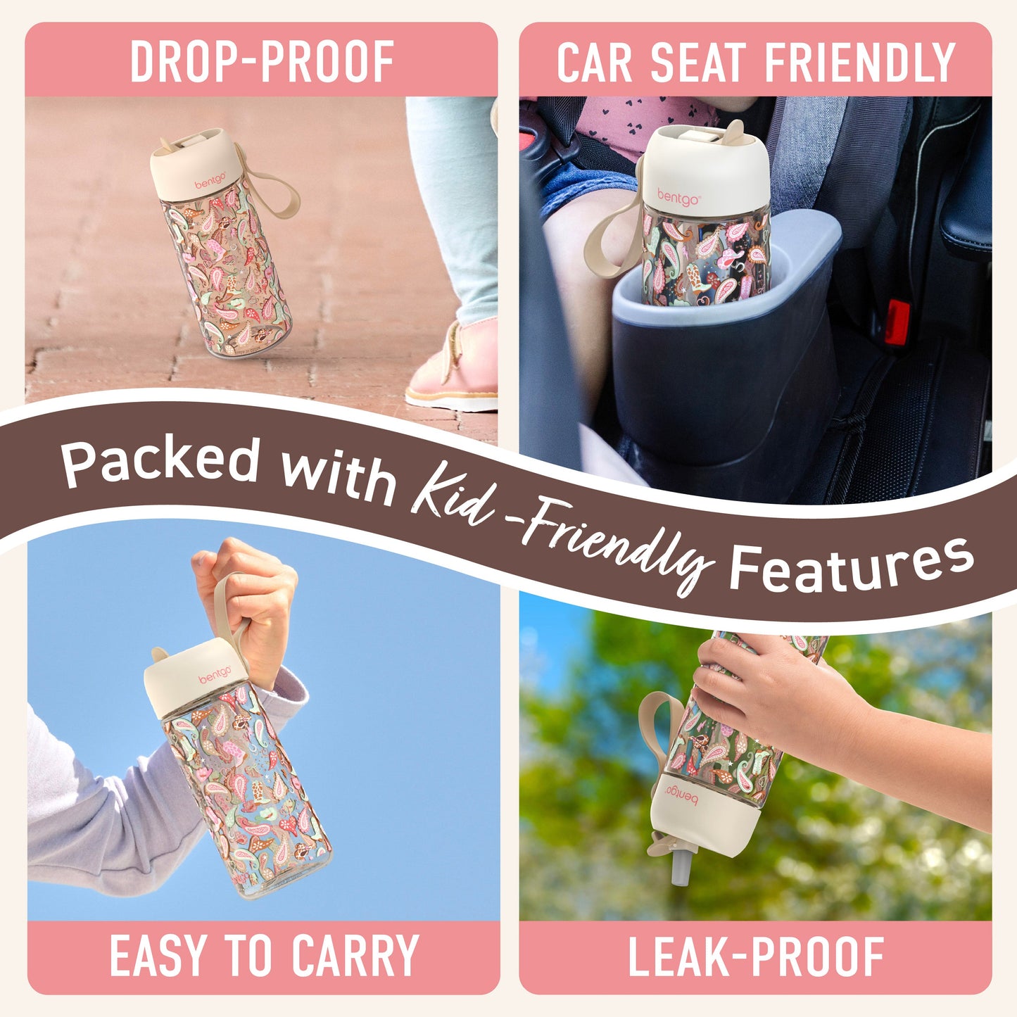 Bentgo Kids Water Bottle - Cowgirl Dreams | Packed With Kid-Friendly Features - Drop-Proof, Car Seat Friendly, Easy To Carry, Leak-Proof