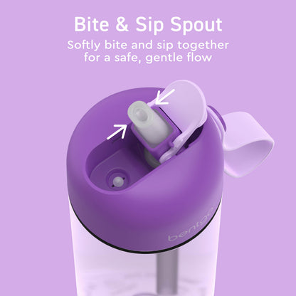 Bentgo® Kids Water Bottle - Purple | Bite & Sip Spout - Softly Bite And Sip Together For A Safe, Gentle Flow