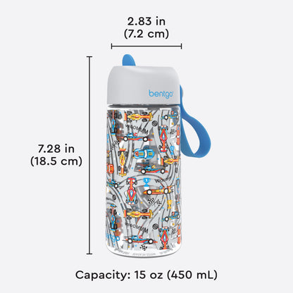 Bentgo Kids Water Bottle - Race Cars | Product Dimensions