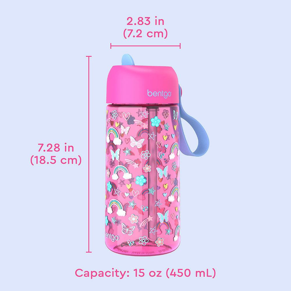 Bentgo® Kids Water Bottle - Rainbows and Butterflies | Dimensions + What’s In The Box